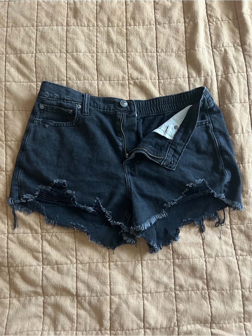 aerie Black Distressed Denim Jean Shorts